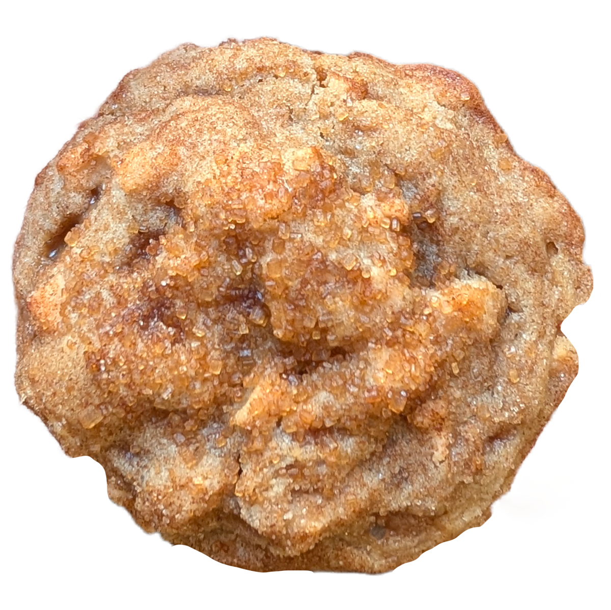 A single baked cookie with a crumbly, brown sugar-coated surface, isolated on a plain white background.