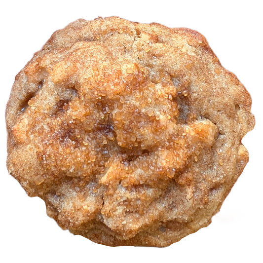 A single baked cookie with a crumbly, brown sugar-coated surface, isolated on a plain white background.